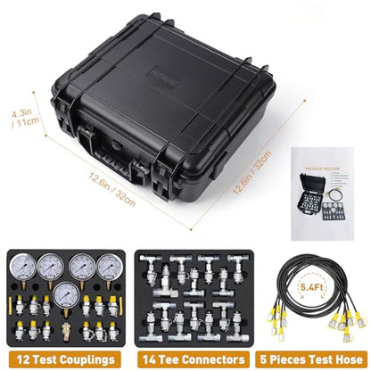 Hydraulic Pressure Test Kit, 600bar /10000psi / 60Mpa 5 Gauges 13 Test Couplings 14 Tee Connectors 5 Test Hoses, Hydraulic Test Gauge kit for Excavator Construction Machinery (5 Gauges) - size: 5 Gauges 13 Test Couplings