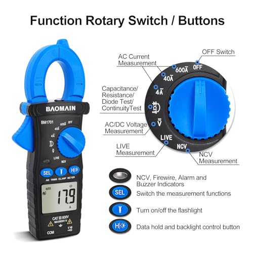 BAOMAIN Digital Clamp Meter 4000 Counts AC Current AC/DC Voltage BM1701