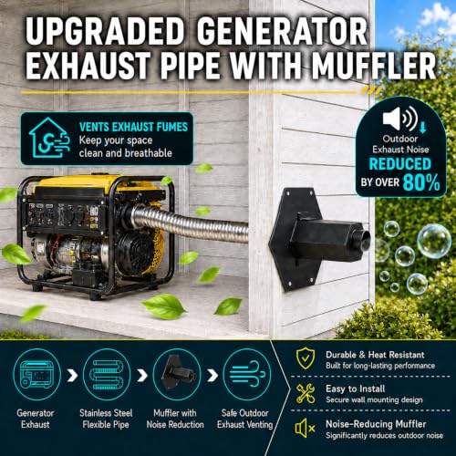 Generator Exhaust Extension Kit (Used in Shed Box), Portable Generator Exhaust Silencer Kit with Three Universal Adapters, Generator Muffler Exhaust Noise Reduce 80% (Black, 28.21" Hose)