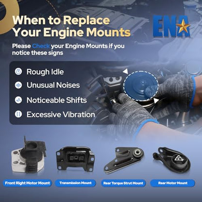 ENA Engine and Trans Mount Set of 4 Compatible with Mazda 3 5 2004 2005 2006 2007 2008 2009 2010 3 2.0L 2.3L No Turbo Automatic Transmission Replacement for A4404 A4405 A4418 A5312 9196 9222 3103 9632