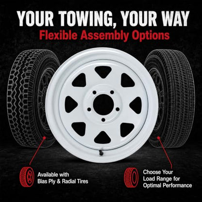 eCustomrim 2-Pack Trailer Wheel 15X5 15 Inch 5 Lug On 4.5 White Spoke Rim