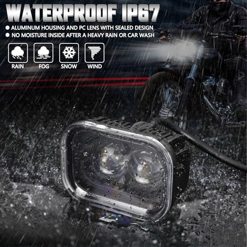 4 Inch Universal LED Motorcycle Headlight, Square Running Lights with DRL Halo Hi/Low Beam Driving Light Work Lights for Motorcycle, ATV and E-Bike (1 Pcs)