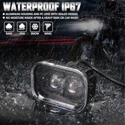 4 Inch Universal LED Motorcycle Headlight, Square Running Lights with DRL Halo Hi/Low Beam Driving Light Work Lights for Motorcycle, ATV and E-Bike (1 Pcs)