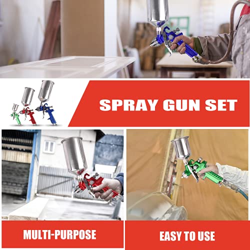 ETOSHA HVLP Spray Gun Set 3pcs, Auto Paint Primer with Air Regulator & Maintenance Kit, Paint Sprayer with Cups for Various Painting Projects（1.0mm, 1.4mm&1.8mm Needle Nozzle Set） - size: Standard Kit