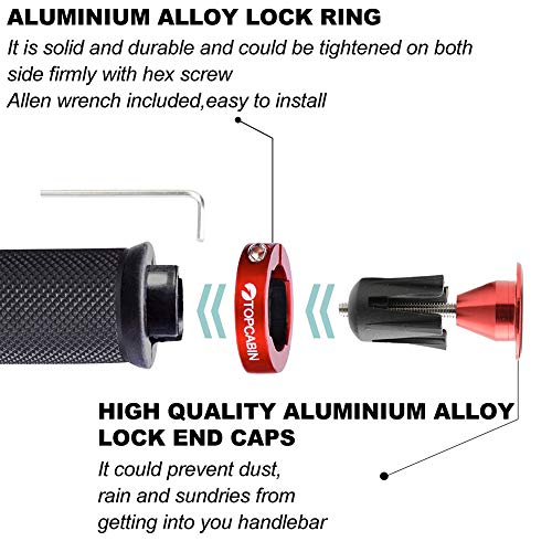 TOPCABIN Double Lock Bicycle Handlebar Grips - Rubber Comfortable BMX Mountain Bike Grips - color: Red+Aluminum plug