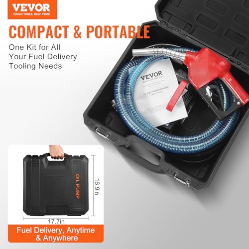 VEVOR Fuel Transfer Pump, 12V DC 10 GPM 1/4 HP, Portable Electric Diesel Transfer Pump with Automatic Shut-Off Fuel Nozzle, High Flow, Long Inlet & Outlet Hose for Diesel, Kerosene, Transformer Fuel - size: 12V 10GPM with Carry Case