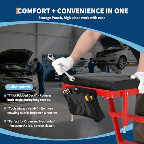 GarveeTech Top Automotive Creeper, 400 LBS Capacity Adjustable Car Creeper (49.2 in-68.9 in) with Locking Wheels & Tool Pouch, High Top Mechanic Creeper for Trucks, Garage Repair - color: Red