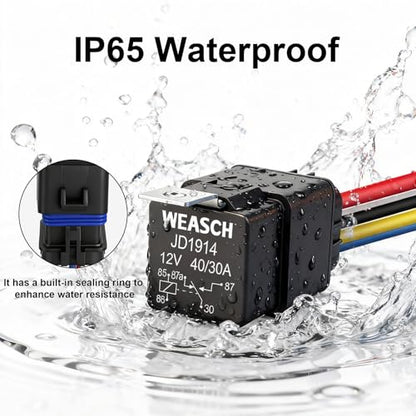 12V 40/30A 5-Pin SPDT Waterproof Relay and 14AWG Harness Kit - size: 12V 5Pin