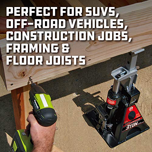 POWERBUILT 3 Ton All-in-One Hydraulic Bottle Jack and Jackstand in One, Compact, Wide Base, 11-21 Inch Range, Eliminates Jackstands, for Trucks, SUVs, RVs, Trailers, ASME, Not for Sedans - 640912 - color: Black