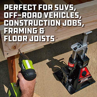 POWERBUILT 3 Ton All-in-One Hydraulic Bottle Jack and Jackstand in One, Compact, Wide Base, 11-21 Inch Range, Eliminates Jackstands, for Trucks, SUVs, RVs, Trailers, ASME, Not for Sedans - 640912 - color: Black