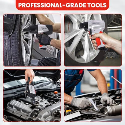 44 Piece Air Tools and Accessories Kit, Pneumatic Tools with Impact Wrench, Air Ratchet, Die Grinder, Aire Hammer, Hose Fittings, Storage Case, Red - size: 44 Piece