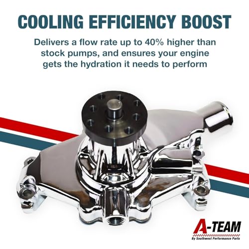 A-Team Performance 6-Blade Aluminum Water Pump - 5-5/8 in H, 5/8 in Shaft High-Volume Pump - Compatible with Small Block Chevrolet 265-400 Ci Engines