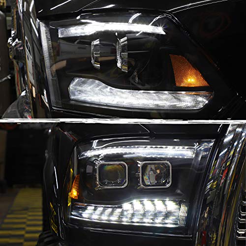 AKKON - For 09-18 Dodge Ram 1500 2500 3500 Upgrade Projector & Bar LED Black Housing Headlights With Light Bulbs Set - color: Dual Projector Black Housing