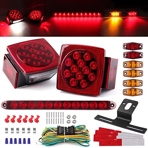 Partswcgg 12V Trailer Led Lights Tail Kit Submersible w/25FT Wiring Harness