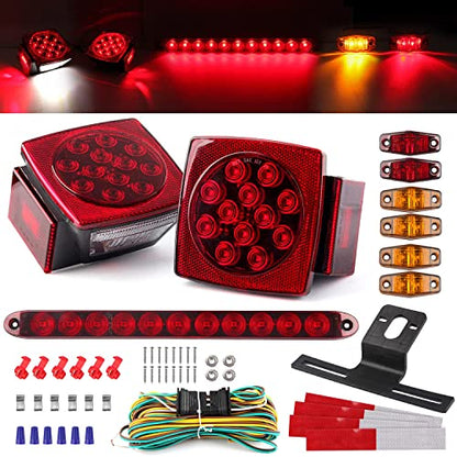 Partswcgg 12V Trailer Led Lights Tail Kit Submersible w/25FT Wiring Harness