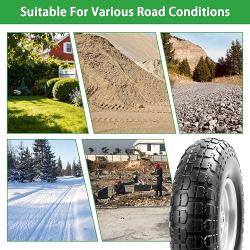 4.00-6 Flat Free Wheelbarrow Tire, 13" Wheelbarrow Wheels and Tires with 5/8" or 3/4" Bearings, 1.75" Centered Hub for Garden Carts, Hand Truck Replacement Wheel(2 PCS) - size: 2 PCS