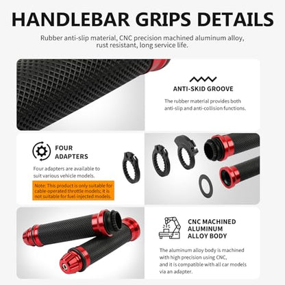 DREAMIZER Universal 7/8" 22mm Motorcycle Handlebar Brake Master Cylinder Clutch Levers CNC Left & Right Set + Hand Grips Compatible with Harley Honda Kawasaki Yamaha Suzuki (Red) - color: Red