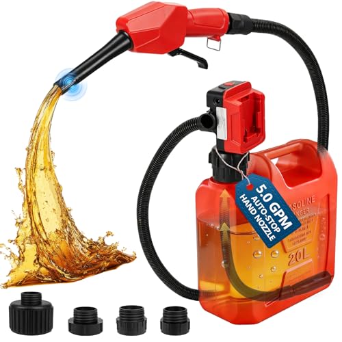 5GPM Cordless Fuel Transfer Pump,Auto-Stop & Hand Nozzle, Compatible with DeWalt 20V & Milwaukee 18V Batteries,Beep Alert, 51'' hose,Vertical Operated portable Pump for Diesel,Gasoline(Bare Tool)