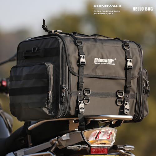 Rhinowalk Motorcycle Saddle Bag Motorbike Tail Bag Waterproof Expandable Pannier Bag Powersports Travel Luggage 80L (Black) - color: Black, size: 60-80L