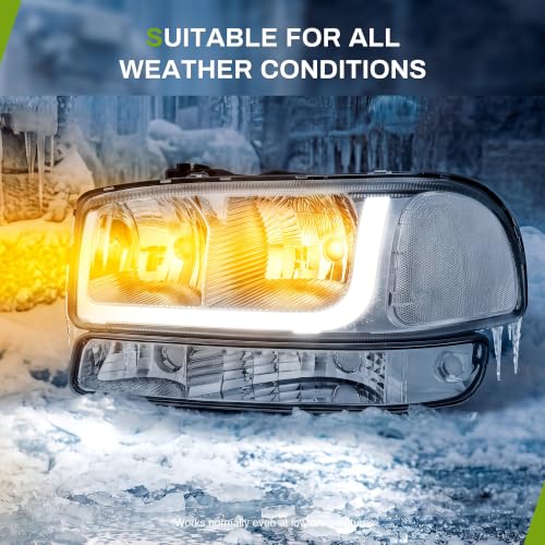 AUTOSAVER88 LED Headlight Assembly Compatible with 1999-2006 GMC Sierra - color: LED - Chrome/Clear/Clear