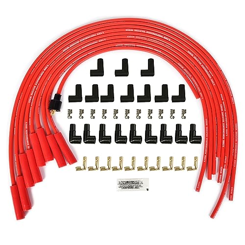 Universal Spark Plug Wire Set 8.5mm with Red Silicone Jacket and Straight Boots Replaces 4040 - style: 180 Degree Boots