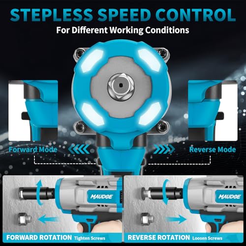 1600N.m (1180Ft-lbs) Cordless Impact Wrench, 21V 1/2" Brushless High Torque Impact Gun, 2×4.0Ah Batteries & 5 Sockets, 3-Speed Adjustment, Pistola De Impacto Drive for Car/Truck/RV/Mower Repair