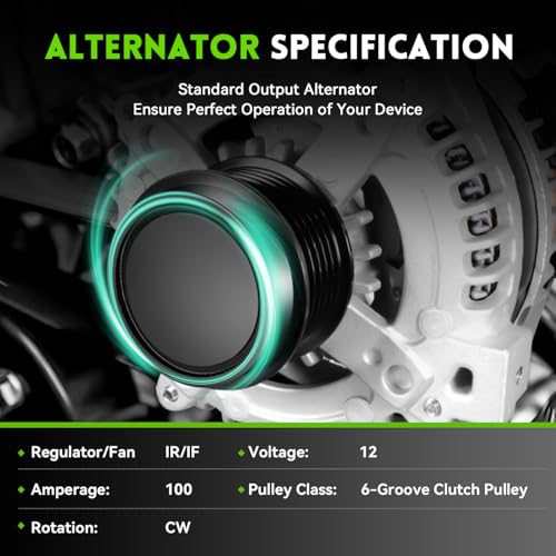 11385N Alternator 1.8L L4 Replacement for Toyota Corolla 2009-2010, Matrix 09-10, Pontiac Vibe 09-10, Scion xD 08-14, 12897, 1042102800, 0986CR6103, AL3370X, 6-Groove Clutch Pulley, 100 Amp - size: 11385N
