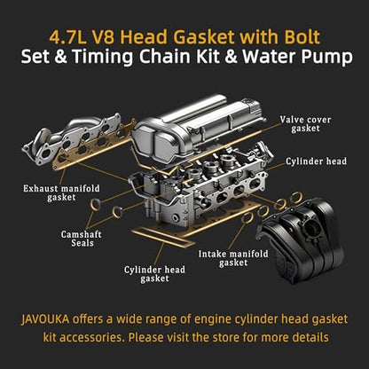 Head Gasket Bolts Set with Timing Chain Water Pump Kit, 4.7L - style: for Durango 4.7L 2000-2003