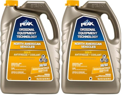 PEAK OET Extended Life Gold 50/50 Prediluted Antifreeze/Coolant for North American Vehicles, 1 Gal. (Pack of 2) - size: 50/50 (Pack of 2)