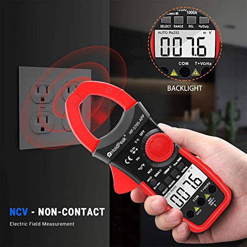 HOLDPEAK Digital Clamp Multimeter Connect with APP via Bluetooth HP-570S-APP Voltage Multimeter with Amp Ohm Tester, 6000 Count with NCV, Auto Range, AC/DC Voltage AC/DC Current,Resistance