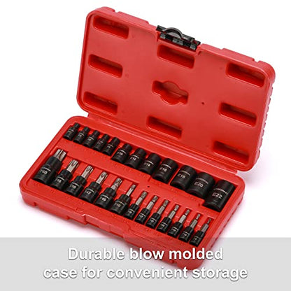 CASOMAN 25 Piece Torx Bit Socket and External Socket Set, 13 Star Socket Bits (T8- T60)& 12 Female E-Torx Sockets (E4-E22) - size: 25-Piece (T8-T60 & E4-E22)