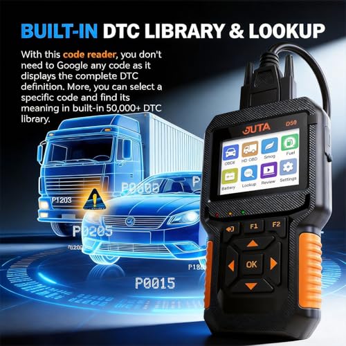 JUTA Heavy Duty Truck Scanner Diesel OBD2 Diagnostic Scan Tool, 2-in-1 Check Engine Code Reader for Car and Truck, Real-Time Data Stream, Battery Test