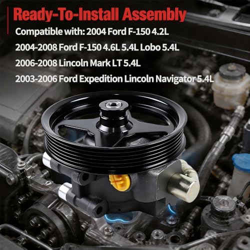 Power Steering Pump with Pulley Compatible with 2004-2008 Ford F-150 4.6L 5.4L, Expedition, Lincoln Mark LT Navigator, Replaces 6L3Z3A674B 7L3Z3A674C - size: 2004-2008 Ford F-150 4.6L 5.4L L