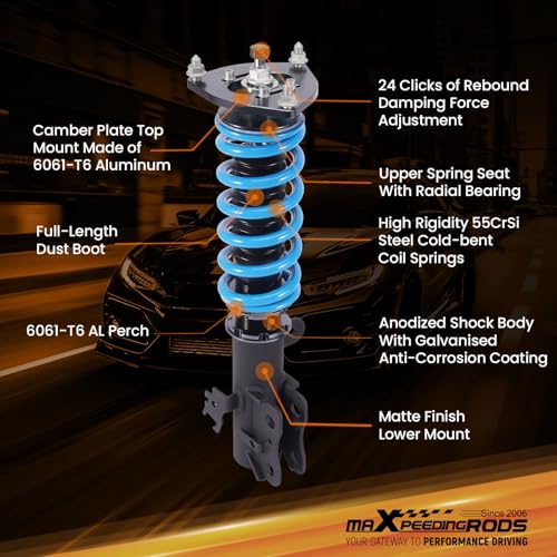 maXpeedingrods Coilovers for Toyota Rav4 2006-2012, 24 Levels Damper Adjustable Coilovers Suspension Kit, Height Adjustable Shock Absorber T6 Upgraded Lowering Kits Blue