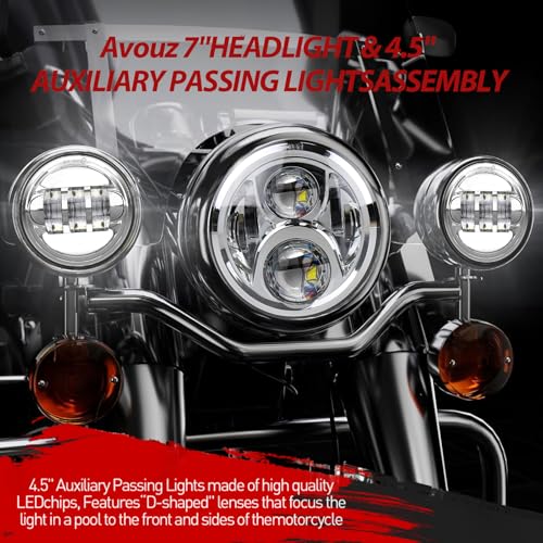 7 inch Motorcycle LED Headlights 4.5" Fog Passing Lights DOT Kit For Harley Davidson Ultra Classic Road King Street Glide Heritage Softail Switchback Electra Glide CVO Tri Glide harley headlight - size: Chrome-7 inch