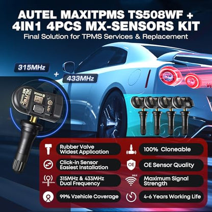 Autel MaxiTPMS TS508WF TPMS Programming Tool 2026, with 4PCS MX-Sensors ($120) WiFi Ver. of TS601 TS508 TS501 PRO TPMS Relearn Reset Tool, Tire Sensor Activation, TPMS DTC Clear, Lifetime Free Update