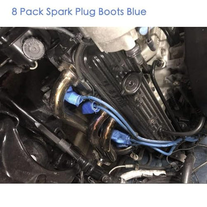 Blue Spark Plug Wire Heat Shield Spark Plug Wire Heat Shield Sleeve Spark Plug Boot Protector Boots Wrap for SBC BBC 350 454 8PCS Plug Wire Covers - 2500F High Temp Protection - color: Blue