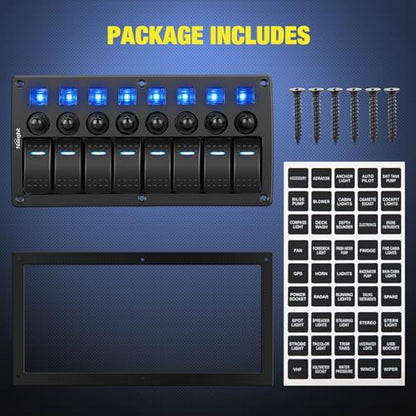 Nilight 8 Gang Rocker Switch Panel w/Circuit Breaker Pre-Wired - color: Blue, size: 8 Gang (No USB)