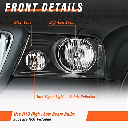 for 2004-2008 Ford F150 Headlights Assembly Black Pair - color: B-Black Housing Clear Reflector