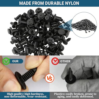 100PCS Car Bumper Push Retainer Clips & Nylon Fasteners Rivet Kit, 6 Sizes Car Body Screw Retainer, Door Trim Panel Clips, Universal Auto Bumper Accessories for Car Truck SUV (100PCS&Tool)