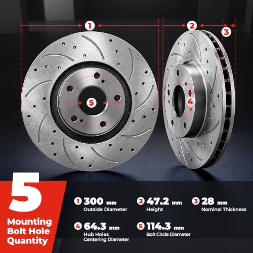 11.81 inch Front Rotors Kits Replacement for Honda Accord 2003-2011 - size: S-31275+P-787
