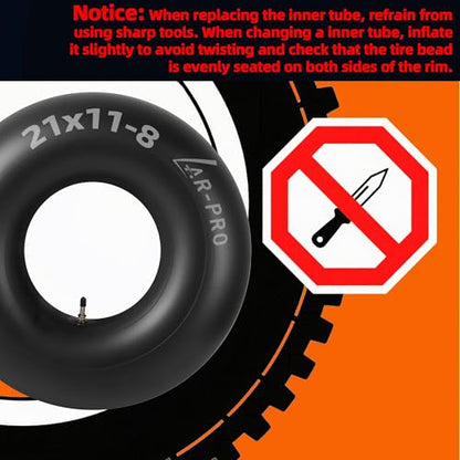 AR-PRO 22x11-8, 21x11-8 Inner Tubes for ATV, Lawn Tractor, Garden Trailer, Golf Cart, Snow Blowers, and More - with TR6 Straight Metal Valve Stems - Made from Durable Butyl Rubber (2-Pack) - size: 21x11-8,TR-6