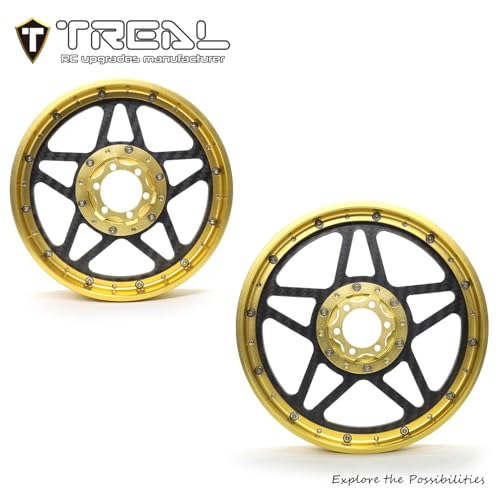 TREAL Losi Promoto MX Front and Rear Wheels(2P), CNC Machined Aluminum w Carbon Rims for Losi 1/4 FXR Motorcycle(Gold) - color: gold