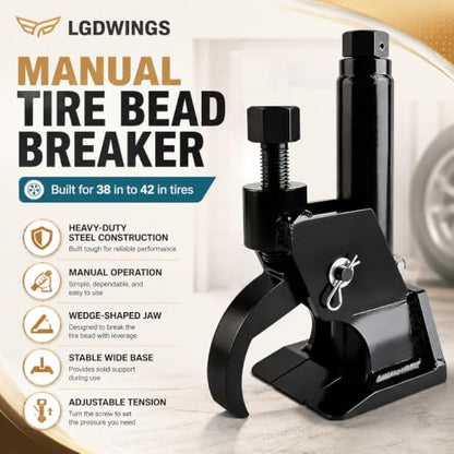 Manual Tire Bead Breaker Tool, Heavy Duty Bead Buster for 38" to 42" Tires, Adjustable Tire Repair Kit for ATV, UTV, Tractor and Lawn Mower, Black (Use Hand Wrench Only) - color: BLACK