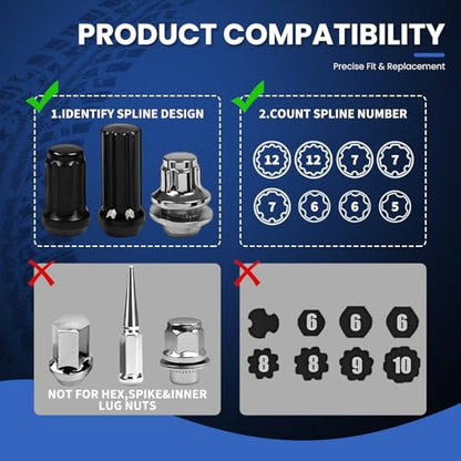 8PCS Spline Lug Nut Socket Set, CR-MO Universal Wheel Lock Removal Tool & Master Key Kit for Automotive Locking Lug Nuts, 5/6/7/12 Spline - size: 8PCS Spline Lug Nut Socket Set