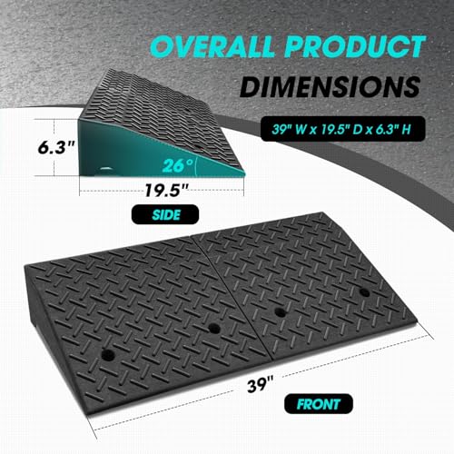 DNA Motoring 6.3" Rise Rubber Curb Ramp Heavy Duty Loading Driveway Ramp Threshold Ramp 39" W x 19.5" D x 6.3" H for Loading Dock, Warehouse, Motorcycles, Cars, TOOLS-00652 - style: 6.3 in