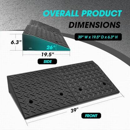 DNA Motoring 6.3" Rise Rubber Curb Ramp Heavy Duty Loading Driveway Ramp Threshold Ramp 39" W x 19.5" D x 6.3" H for Loading Dock, Warehouse, Motorcycles, Cars, TOOLS-00652 - style: 6.3 in