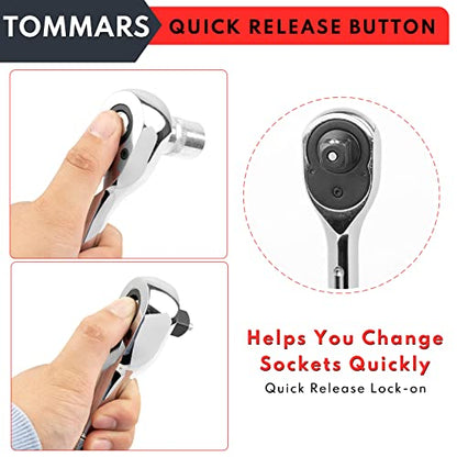 TOMMARS Extendable Ratchet Set 1/4", 3/8", 1/2" Socket Wrench Hand Tool Kit - size: 1/4", 3/8", 1/2" Drive, style: Extendable Ratchet Set