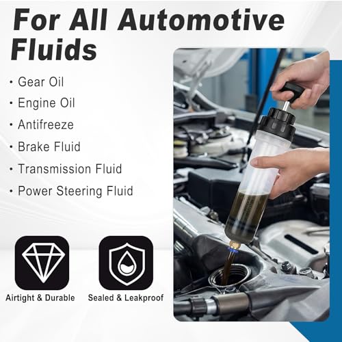 Automotive Fluid Extractor Pump, 200cc Manual Oil Extractor Pump with 2 PVC Hoses, Powerful Suction, Multi-Use Oil Extraction Syringe, Universal for Most of Cars