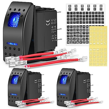 Nilight 3 Pack Rocker Switches 5 PIN with Night Glow DIY Stickers - color: Blue 3 PCS